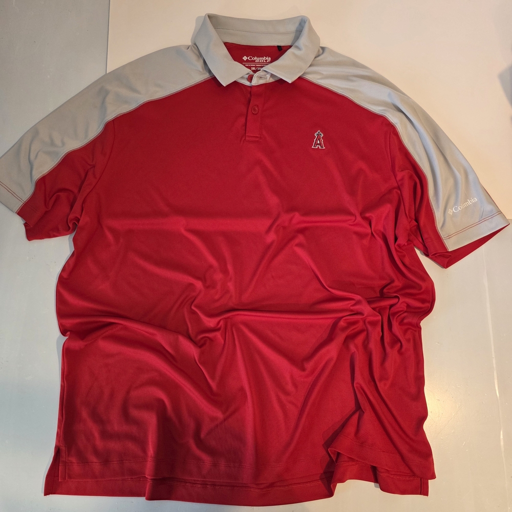 Columbia Men’s Red Polo with Light Gray Yoke & Collar